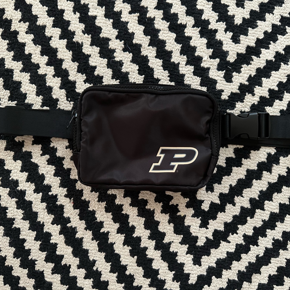 Black Nylon Belt Bag Crossbody with PURDUE logo